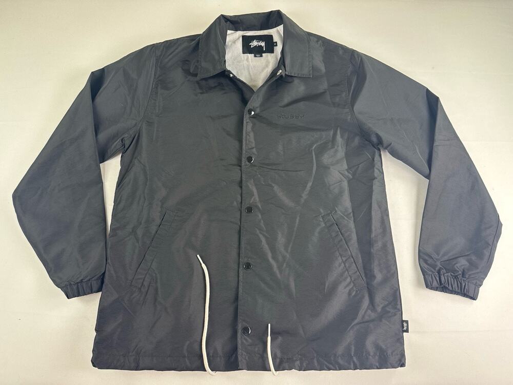 Stussy Mens M Black Coach Jacket Snap Front Windbreaker Streetwear